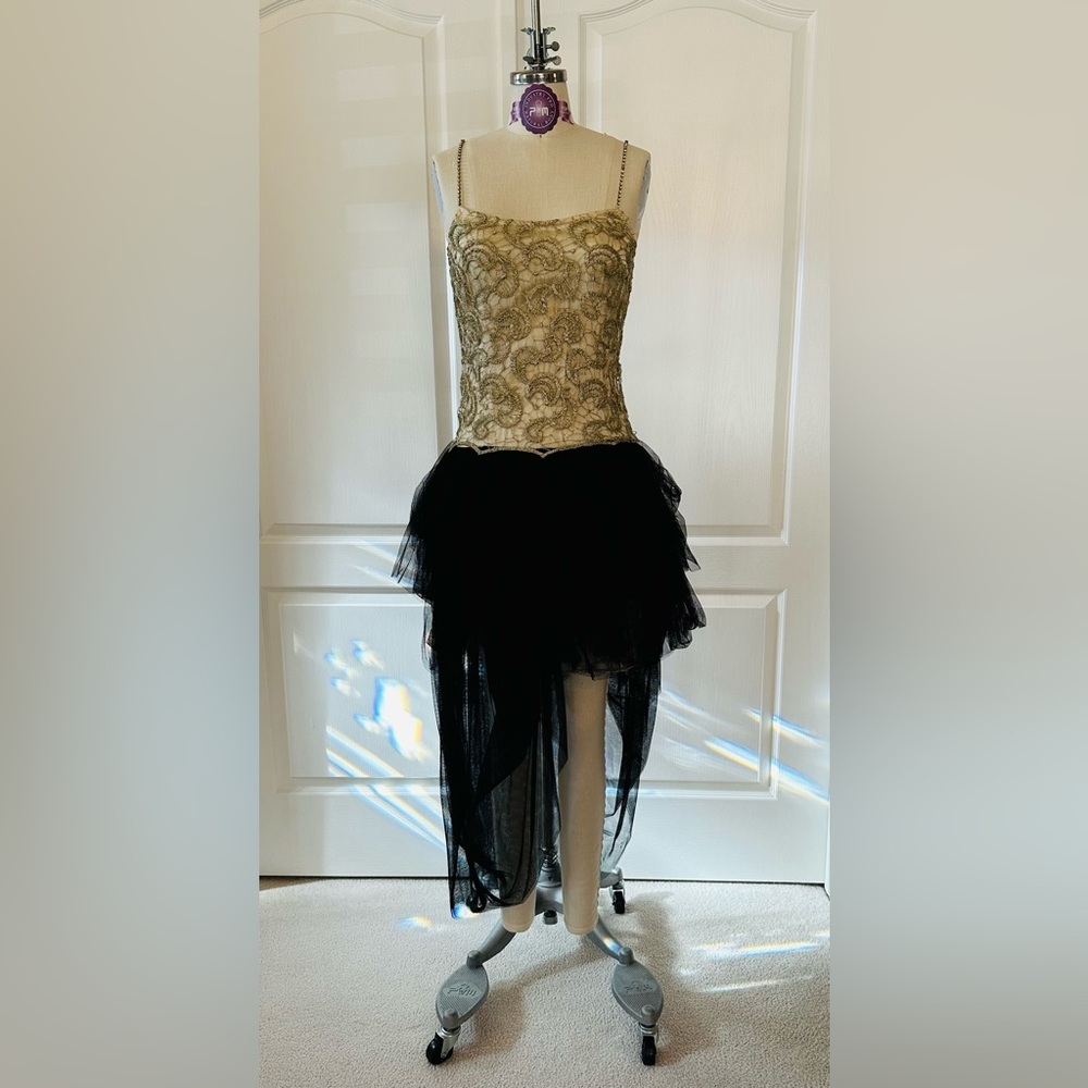 Alice and Olivia gold lace and black sheer skirt